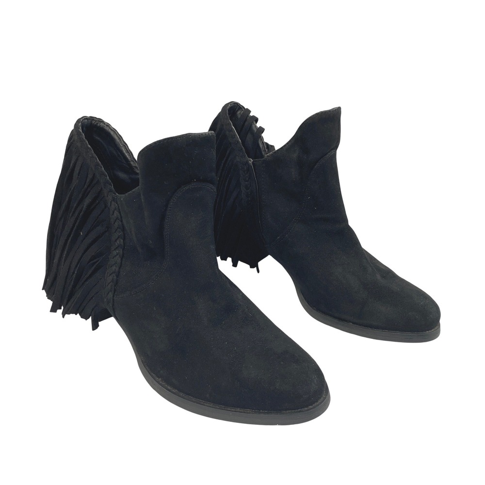 Not Rated Ankle Boots Womens 9.5 Black Fringe Western Boho Faux Suede Booties‎